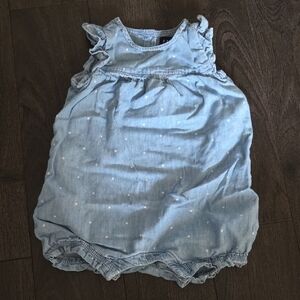 GAP Denim Baby Romper in Light Blue with White Dots